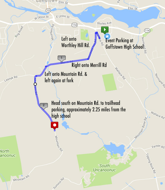 Uncanoonuc Trail Head directions